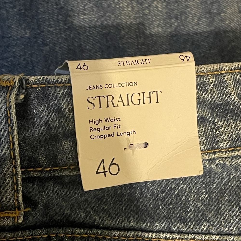 MNG Mango Havana Jeans Women 46 Blue Straight High Waist Cropped‎ Button Fly - Picture 8 of 16